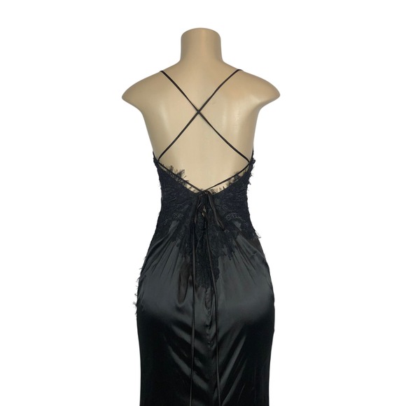 Lulus Satin Lace Trim Evening Gown Formal Maxi Dress Size 8 Party Prom Y2K Goth - Picture 10 of 12